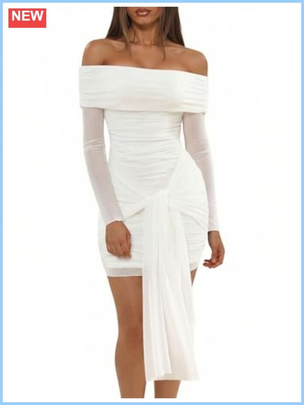 Off the Shoulder Ruched Bodycon Mini Dress Long Sleeve Formal
